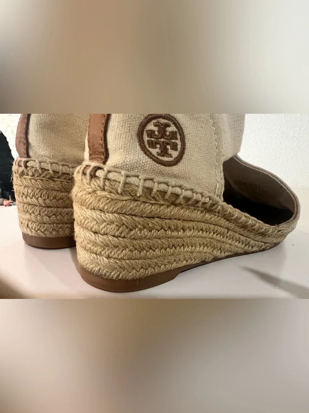 🌊✨ Tory Burch Catalina 3 Beige Canvas Espadrille Wedge Sandals Size 7 - Picture 7 of 10